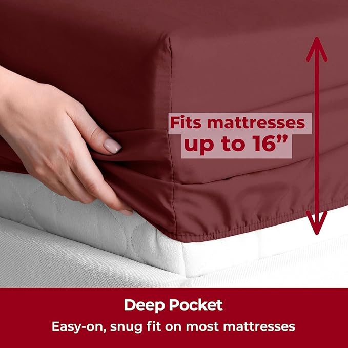 Mellanni Twin Sheets Set - 3 PC Iconic Collection Bedding - Hotel Luxury, Extra Soft, Cooling Bed Sheets - Wrinkle, Fade, Stain Resistant (Twin, Burgundy)