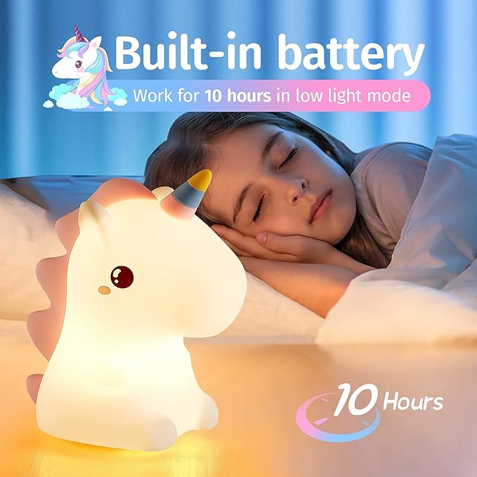 Mubarek Cute Lamps,【16 Colors】 Unicorn Bedroom Decor for Girls,Tap 2 Lightness Baby Night Light,Last 10H Portable Unicorn Lamp,Soft & Safe Nursery Night Light,Gifts for Girls