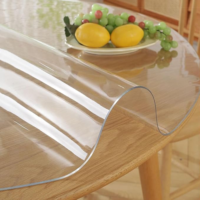 58 Inch Round Clear Dining Table Protector Tablecloth Cover Desk Top Pad Mat for Glass Furniture Coffee End Bed Sofa Side Corner Bistro Bar Buffet Pub Night Stand Dinner Table Thick Plastic PVC Vinyl