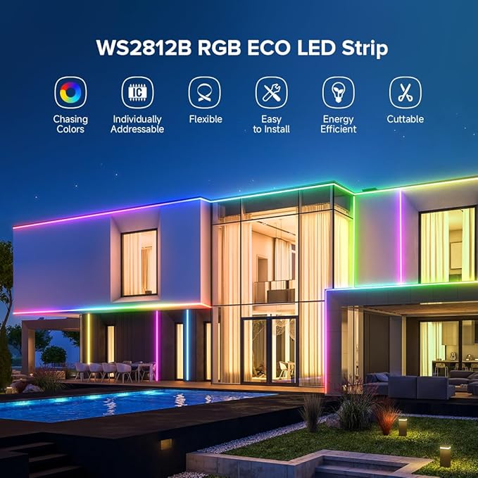 SEZO WS2812B LED Strip Light 16.4FT 30Pixel/M 150LEDs DC5V Individual Addressable LED Strip SMD5050 RGB Dream Color Programmable LED Light Strip Flexible IP65 Waterproof Black PCB