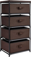 Juvale 4-Tier Closet Organizers & Storage Dresser - 16.5 in L x 13 in W x 33 in H, Dark Brown, Modern - Fabric Drawers for Bedroom Storage & Closet - Metal Frame Clothes Dresser for Narrow Spaces