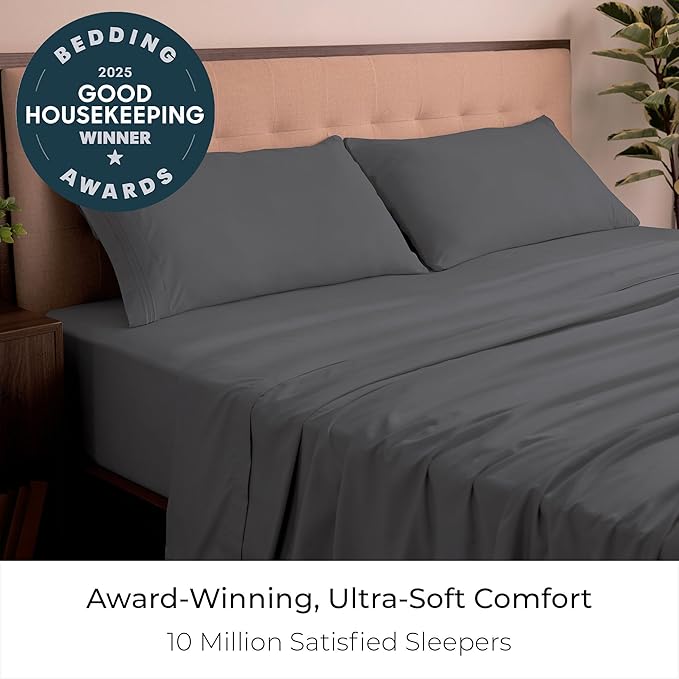 Mellanni California King Sheets Set - 4 PC Iconic Collection Bedding - Hotel Luxury, Extra Soft, Cooling Bed Sheets - Wrinkle, Fade, Stain Resistant (Cal King, Gray)