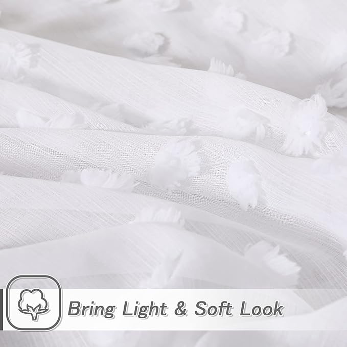MYSKY HOME Pom Pom White Sheer Curtains for Bedroom Girls Room Curtains 84 Inches Long for Nursery Kids Light Filtering Boho Window Drapes, Rod Pocket, 52" Wide, 2 Panels