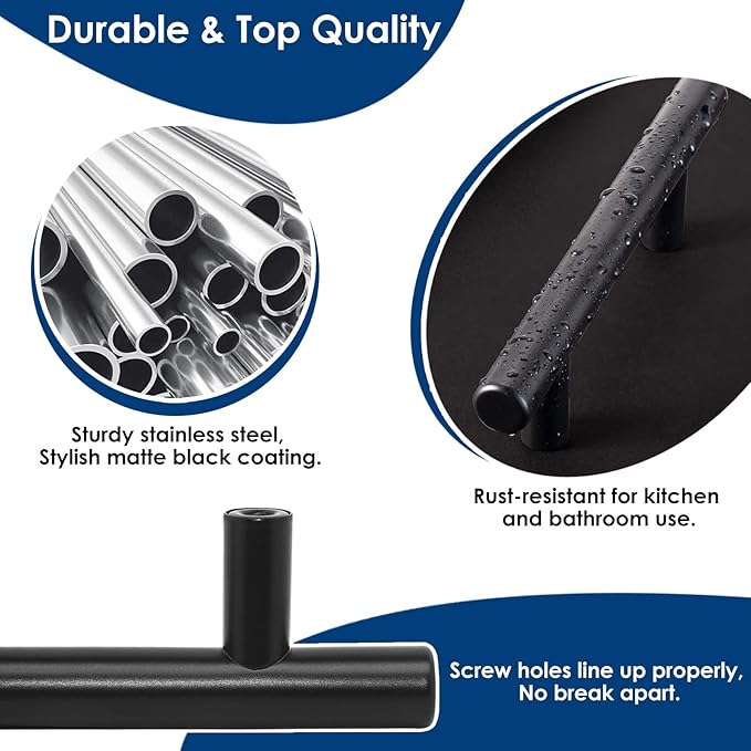 HBL' 60 Pack | 3 Inch Center to Center Matte Black Cabinet Pulls Kitchen Cabinet Handles,Made of Stainless Steel,Ideal for Cabinet,Drawer,Cupboard and Wardrobe.