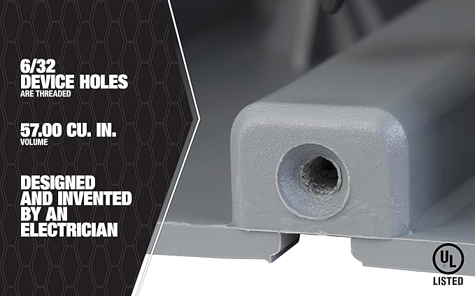 Southwire Electrical Box for Light Fixture, 42lb Support, Depth Adjustable, Three Gang, Gray, MSB3G