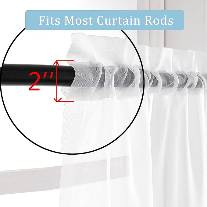 OWENIE White Sheer Curtains, 45 inches Long, 2 Panels, Rod Pocket, Light Filtering, Cafe Curtains for Kitchen, Bedroom, Small Window, 42W x 45L, 100% Polyester