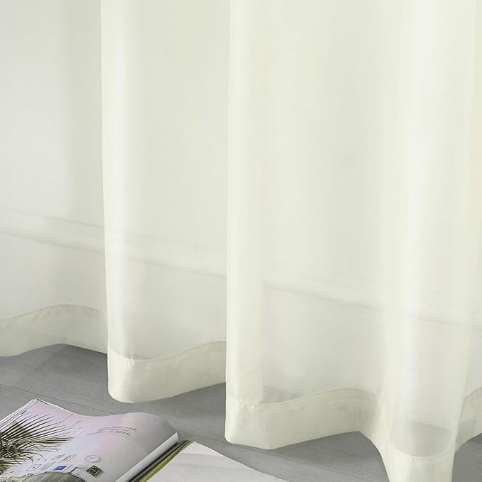 DUALIFE Cream Beige Sheer Curtains for Bedroom 84 inch Length 2 Panel Set Light Filtering Semi Sheer Farmhouse Style Living Room Curtains 52X84 Inches 2 Panels Ivory