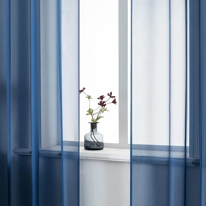 DUALIFE Navy Blue Sheer Curtains 63 Inch Length for Bedroom Dark Blue Sheer Curtains Panels with Grommet Sheer Voile Superior Drapes for Living Room 52 x 63 Inch Length 2 Panels Indigo Blue