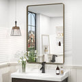 24x36 Bronze Bathroom Mirror, Brushed Metal Bathroom Vanity Mirrors for Wall, Modern Rounded Corner Rectangle Mirror for Farmhouse, Bedroom, Anti-Rust (Horizontal/Vertical)