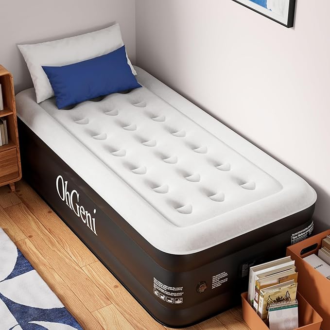 OhGeni Twin Air Mattress with Built in Pump, Blow up Mattresses, 18" Raised Blow Up Colchones Inflables Airbed for Guests & Home, Ideal for Home Use and Outdoor Camping