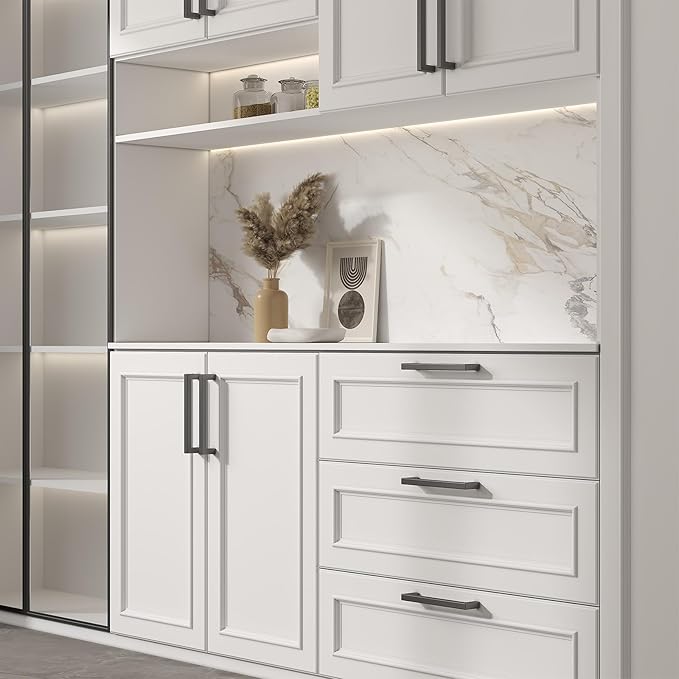 goldenwarm 60 Pack 4 Inch Black Cabinet Handles Matte Black Drawer Pulls Stainless Steel Cabinets Hardware Square Bar Modern for Kitchen Bathroom Cupboard