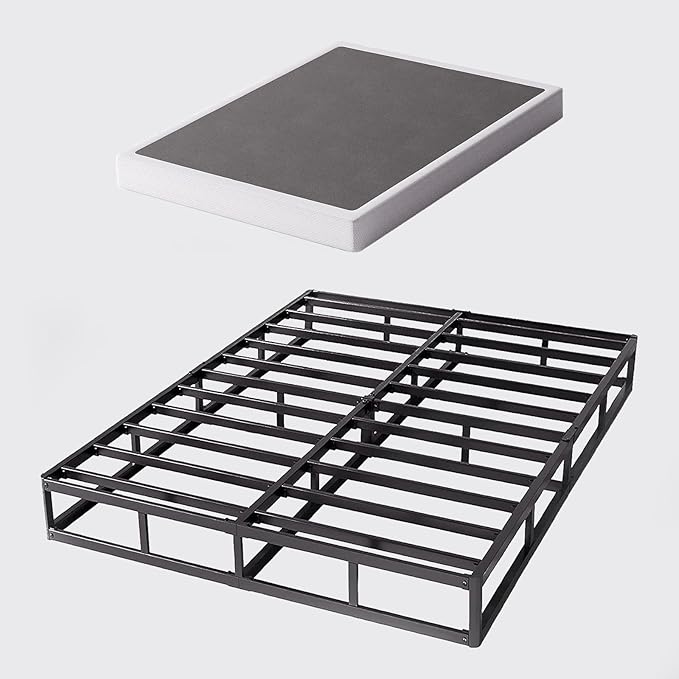 California King Size Box Spring and Cover Set, 9 Inch High Profile Metal BoxSpring, Heavy Duty Structure Mattress Foundation, Noise Free, Non-Slip, Easy Assembly