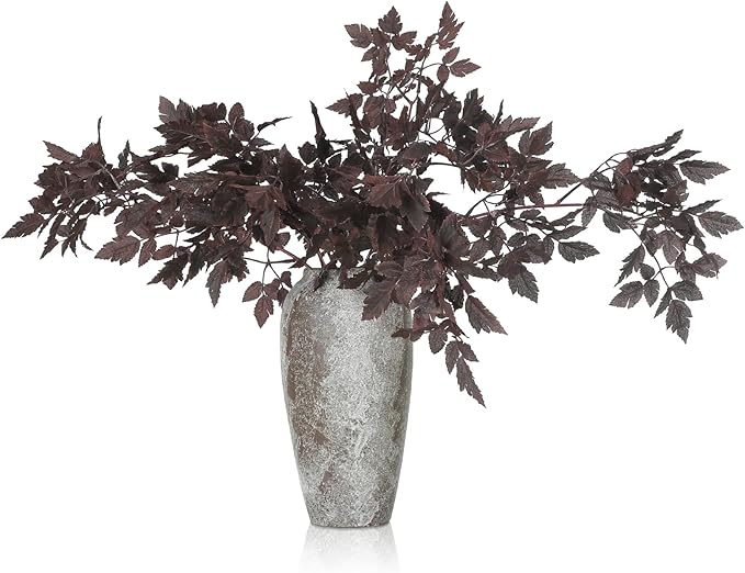 Lyrow 3 Pack Artificial Cimicifuga Plant Leaf Spray Faux Plum Cimicifuga Ramosa Leaf Branch Faux Fall Spray Silk Plants for Home Vase Wedding Garden Farmhouse Table Mantel Decor (32 Inches)