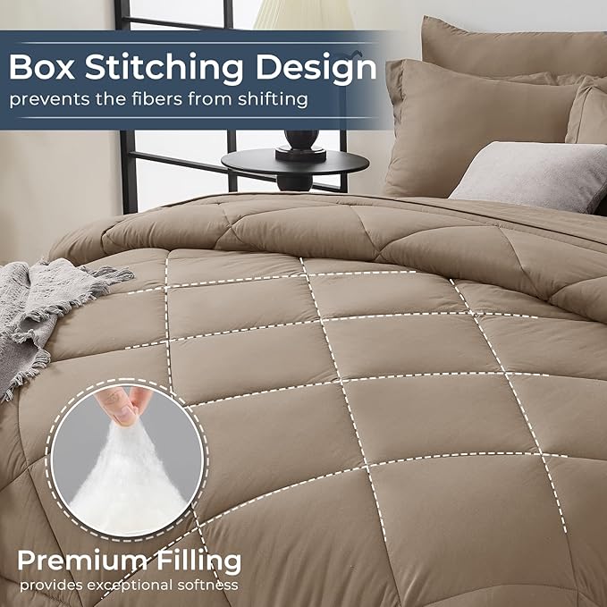 HEVUMYI Linen King Comforter Set - 7-Piece All Season Bed in a Bag King, Ultra Soft Bedding Set with Comforter, Flat Sheet, Fitted Sheet, Pillowcases, Pillow Shams