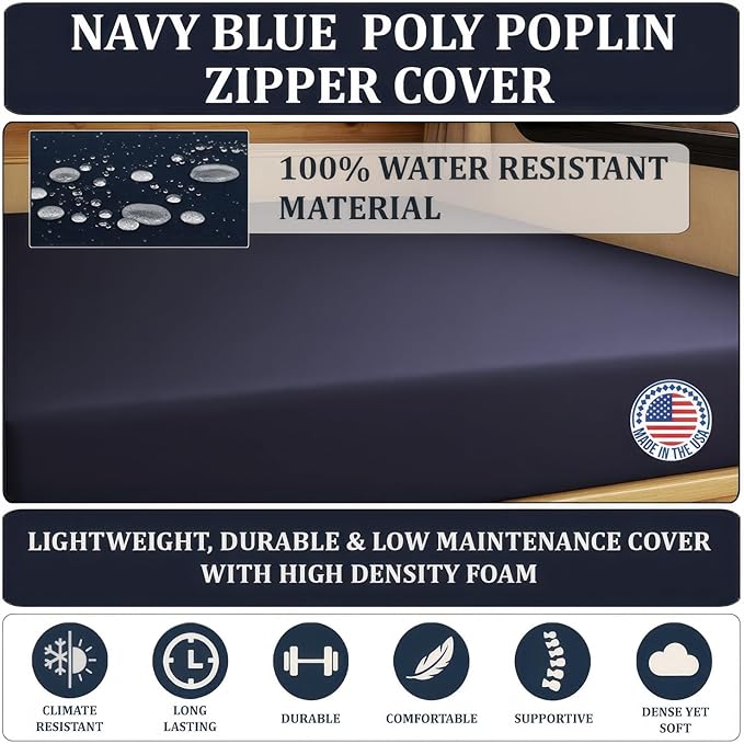 Foamma 7” x 28” x 72” Water Resistant RV Bunk Mattress, Firm High Density Foam, Comfortable and Durable Polyester Cover, Truck, Camper, Travel Trailer, Made in USA