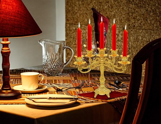 Metal Candelabra 5-Candle 10.1 Inch Tall Candle Holder Stick for Home Wedding Event and Party Festival,Gold
