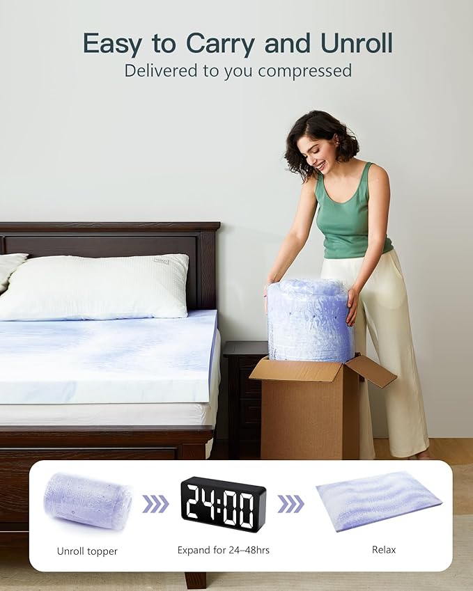 PERLECARE 3 Inch Queen Memory Foam Mattress Topper for Pressure Relief, Cooling Gel Infusion, CertiPUR-US Certified Purple, PCMTQ34PU-US