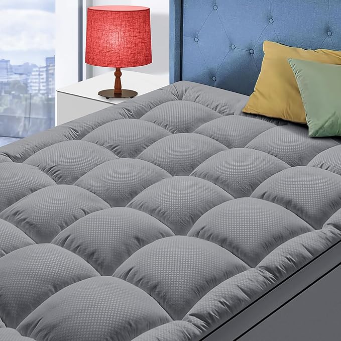 Full Size Mattress Topper for Back Pain, Cooling Extra Thick Mattress Pad Cover with 8-21 inch Deep Pocket, Plush Pillow Top Mattress Topper Overfilled with Down Alternative, Full Size, Dark Grey