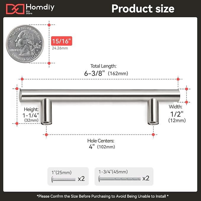 homdiy 15 Pack Brushed Nickel Cabinet Pulls Drawer Handles Cabinet Hardware Stainless Steel Cabinet Handles 4in Hole Centers Cupboard Pull Drawer Pulls, 201SN