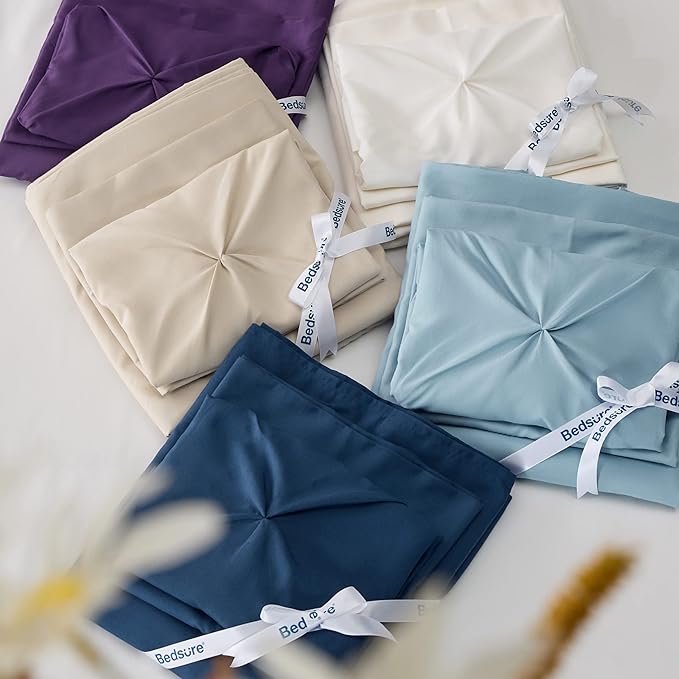 Bedsure Queen Comforter Set Black - Bed in a Bag Queen Size Bedding 7 Pieces, GentleSoft™ Pintuck Bed Set Gift for Family, Pinch Pleat All Season Comforter with Sheets, Pillowcases & Shams