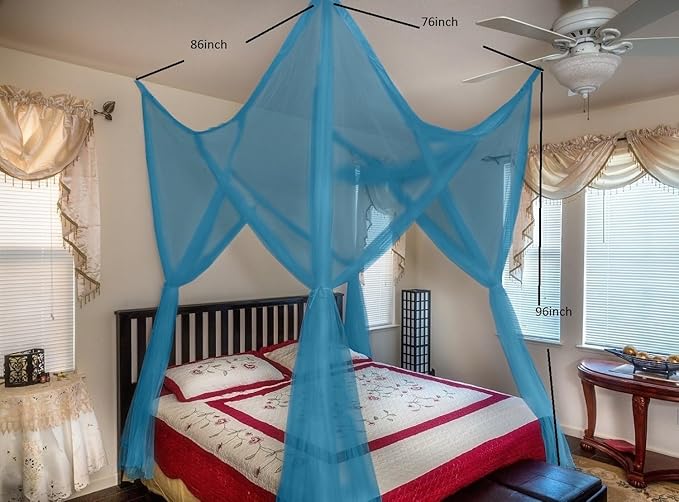 OctoRose Four Post Mosquito Net for Bed Canopy -Fits Queen, King, California King Beds-Indoor & Outdoor Use- Brown