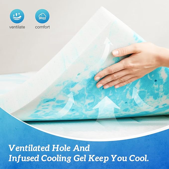 Sweetcrispy Mattress Topper Full, 4 Inch Thick Memory Foam Gel Infused Cooling Toppers Pad for Full Size Bed, Sleeper Sofa, RV, Camper, CertiPUR US Certified, Ventilated and Breathable, Blue