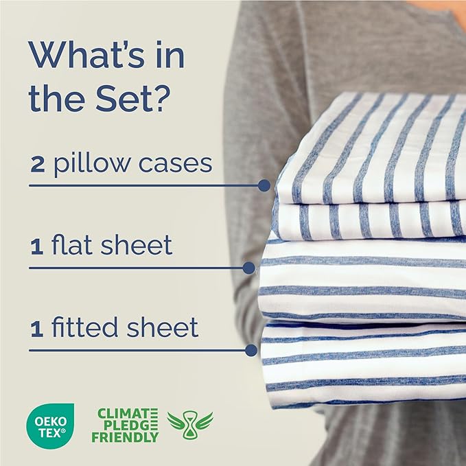 Full Size 4 Piece Sheet Set - Comfy Breathable & Cooling Bed Sheets Set - Hotel Luxury Bedding for Women, Men, Kids, Teens, Boys & Girls - Deep Pockets, Soft, Wrinkle Free - Oeko-Tex - Blue Stripes 2