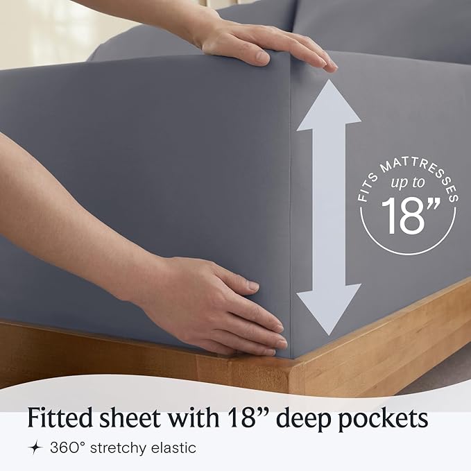 LuxClub 4 PC Queen Sheet Set, Bed Sheets Queen Size, Deep Pockets Wrinkle Free Cooling Bed Sheets Machine Washable Hotel Bedding Silky Soft - Light Grey Queen