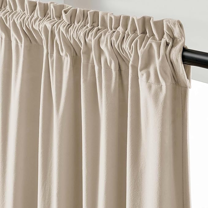 Lazzzy Velvet Blackout Curtains Thermal Insulated Room Window Drapes Super Soft Luxury Curtains for Living Room Bedroom Rod Pocket 2 Panels, Beige, 62" W x 120" L