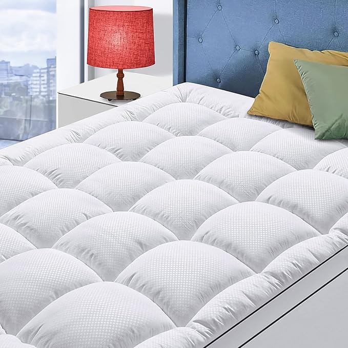 Full XL Size Mattress Topper for Back Pain, Cooling Extra Thick Mattress Pad Cover with 8-21 inch Deep Pocket, Plush Pillow Top Mattress Topper Overfilled with Down Alternative, Full Extra Long, White