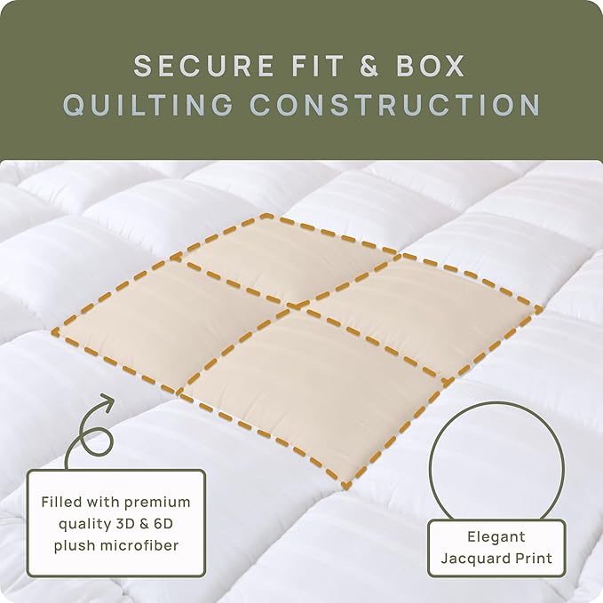 Plush Extra Thick Twin XL Mattress Topper for College Dorm, Soft & Cooling Pillow Top Bed Topper for Back Pain Relief with 300TC Cotton Cover, Overfilled Mattress Pad, Fit to 6”-22” Mattress.