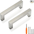 Cabinet Pulls Brushed Nickel Cabinet Handles Square Drawer Pulls, 50 Pack 3-3/4 Inch Stainless Steel Kitchen Door Cupboard Cabinet Handles, Cabinet Hardware Drawer Handles, 96mm Hole Centers