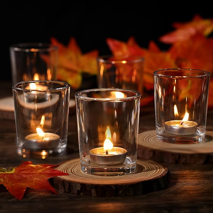 DARJEN 60Pcs Votive Candle Holders- Clear Tea Lights Candle Holder, Glass Candle Holders Bulk for Wedding Centerpieces, Festival & Party Table Centerpiece Decor
