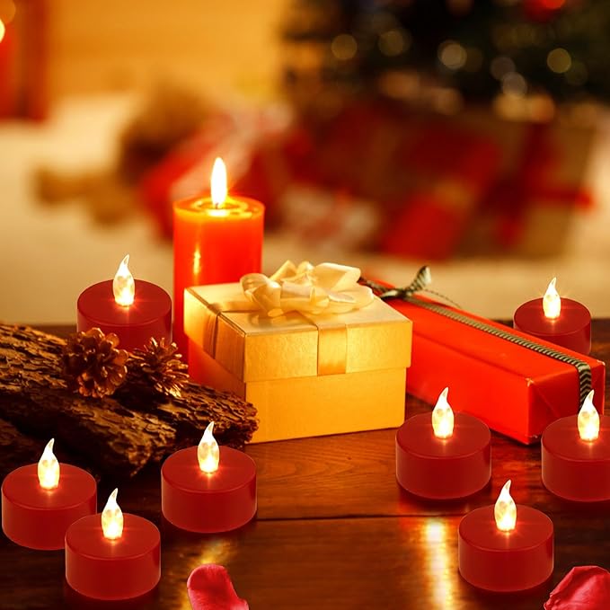 LED Tea Lights Candles- 50PACK Red Flameless Candles Realistic and Bright Flickering Long Lasting 200Hours for Holiday Celebration,Party, Home Decoration,Battery Operated