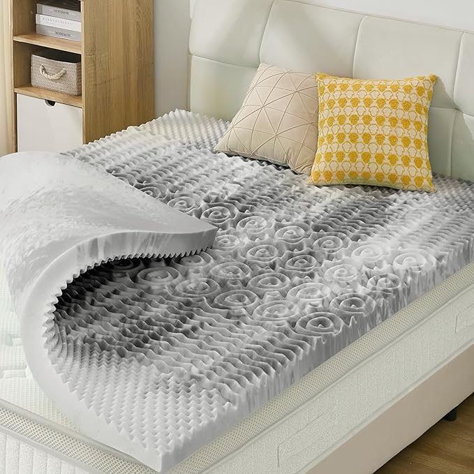 SINWEEK 1.5 Inch Mattress Topper 5-Zone Memory Foam Mattress Topper Pressure Relieve Soft Mattress Pad, CertiPUR-US Certified, Full Size, Gray