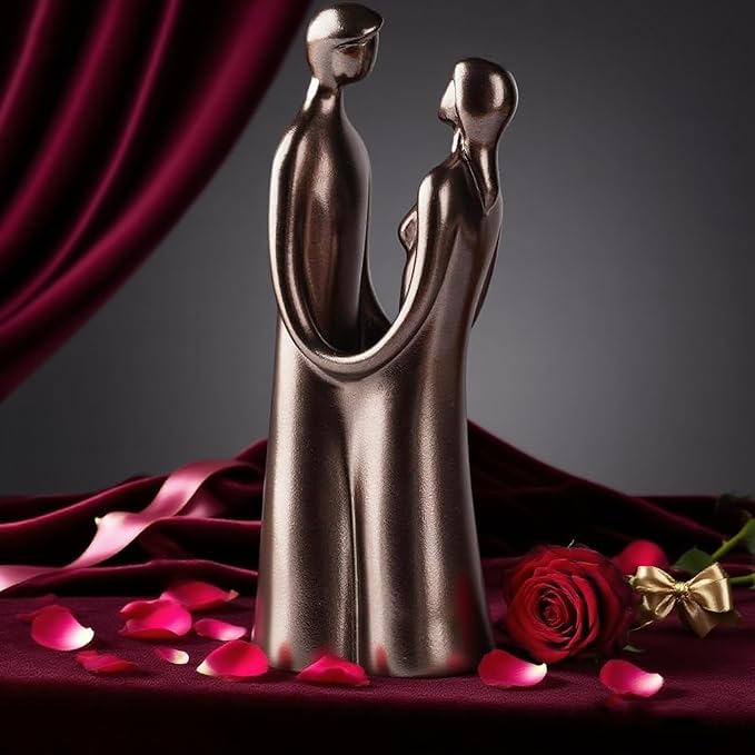 Couple Statue, Romantic Embrace Figurine - Elegant Home Decor for Living Room, Office Desk - Unique Anniversary & Valentine's Day Gift Idea for Her/Him, Wife/Husband - Resin with Premium Finish, 7.48"