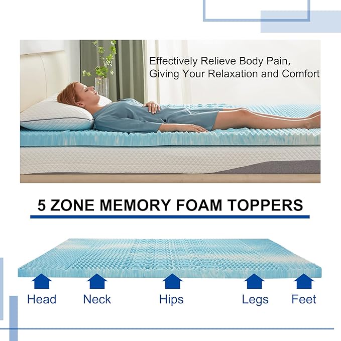 SINWEEK 3 Inch Mattress Topper 5-Zone Memory Foam Mattress Topper Pressure Relief Soft Mattress Pad, CertiPUR-US Certified, Full Size
