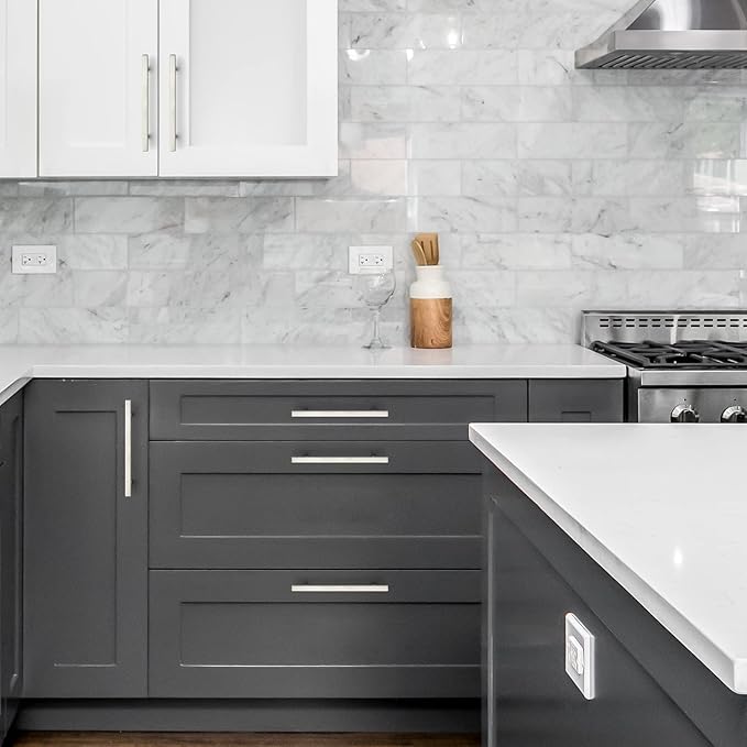Ravinte Brushed Nickel Cabinet Handles 10 Pack 6-3/10 inch Satin Nickel Square Cabinet Pulls Silver Hardware for Kitchen Cabinets 8-4/5 inch Overall Length Stainless Steel Drawer Pulls