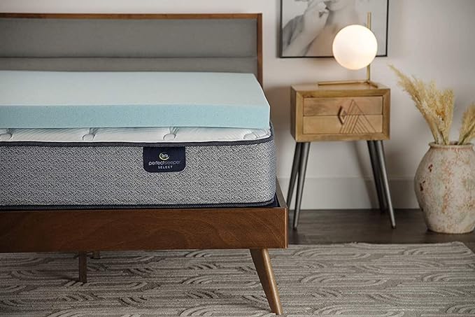 Serta ThermaGel Cooling, Pressure-Relieving Memory Foam Mattress Topper, 3 Inch, Twin Blue