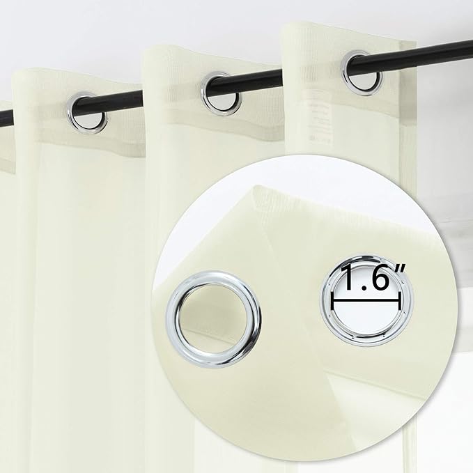 DUALIFE 45 Inches Long Voile Sheer Curtains for Nursery 2 Panels Grommet Small Windows Short Drapes Curtains for Bathroom Boys Bedroom 52 X 45 Inch Long, Ivory