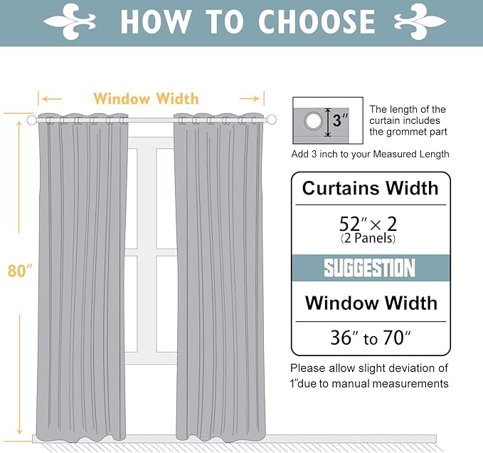 ChrisDowa 100% Blackout Curtains 80 inch Long for Bedroom with Black Liner, 2 Thick Layers Total Blackout Thermal Insulated Grommet Window Curtains 2 Panels Set (Grey, 52 x 80 Inch)