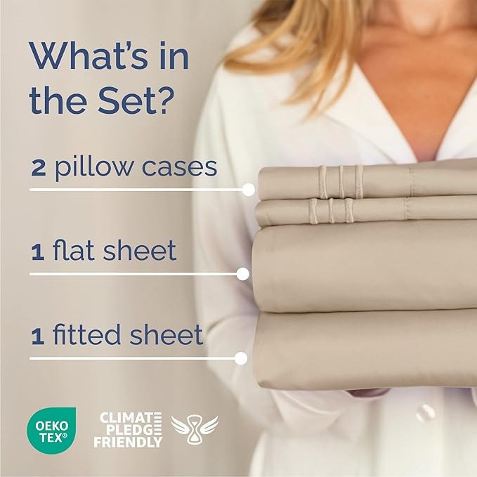 Queen Size 4 Piece Sheet Set - Comfy Breathable & Cooling Bed Sheets Set - Hotel Luxury Bedding for Women, Men, Kids, Teens, Boys & Girls - Deep Pockets, Ultra-Soft, Wrinkle Free - Oeko-Tex - Cream
