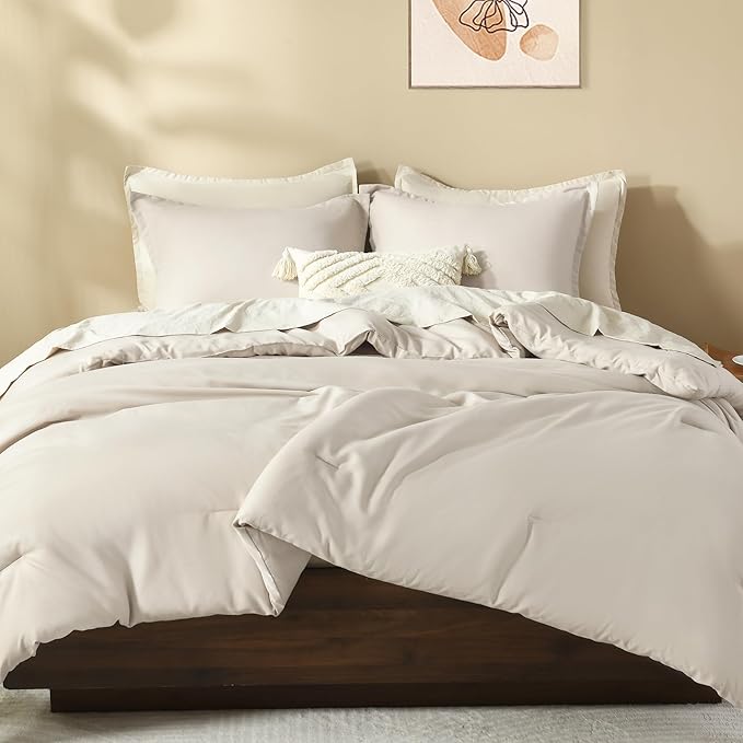 Litanika Comforters Tannish Grey Queen Size, 3 Pieces Lightweight Solid Bedding Set & Collections, All Season Fluffy Bed Set (90x90In Comforter & 2 Pillowcases)
