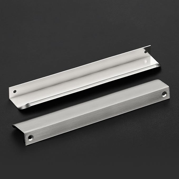 Ravinte Hardware 10 Pack Silver Cabinet Handles, 7.8 Inch (200mm) Finger Edge Pulls, 6-1/4 Inch Hole Center, Finger Pulls for Cabinets
