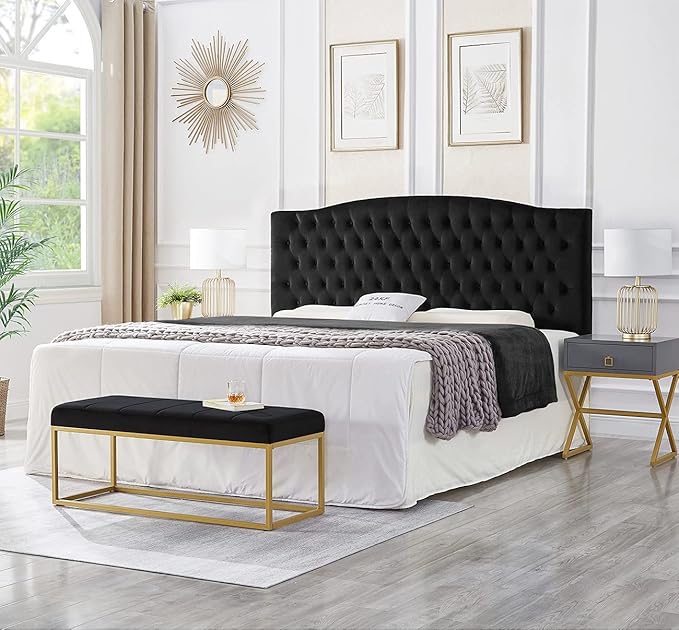 24KF Upholstered Tufted Button Velvet Headboard,Comfortable Fashional Headboard King/CA King Size,Black