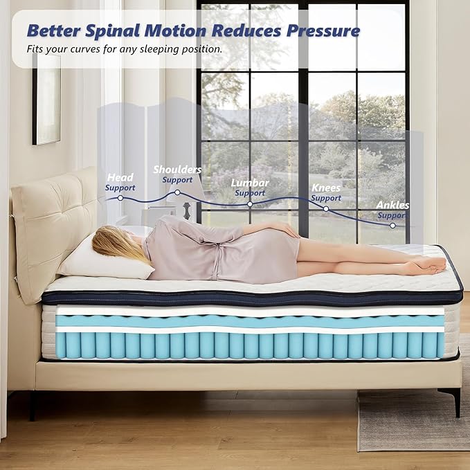 Queen Size Mattresses in a Box 10 Inch - Memory Foam & Pocket Coils Springs, Pressure Relief, Motion Isolation, Breathable Comfort, Medium Firm, CertiPUR-US Certified, Ideal for All Sleepers