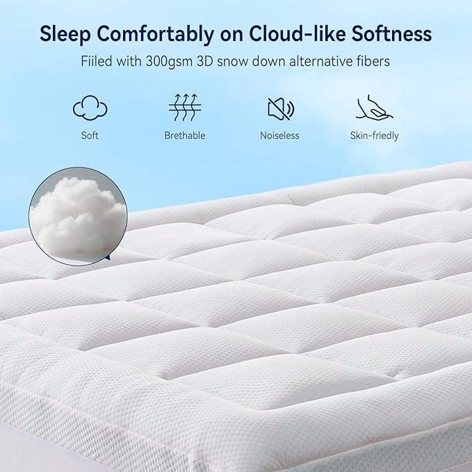 ELEMUSE Full Size Dual Layer 3 Inch Memory Foam Mattress Topper, 2 Inch Cooling High Density Memory Foam Bed Pad and 1 Inch Plush Feel Pillow Top Mattress Topper Cover for Back Pain Relief