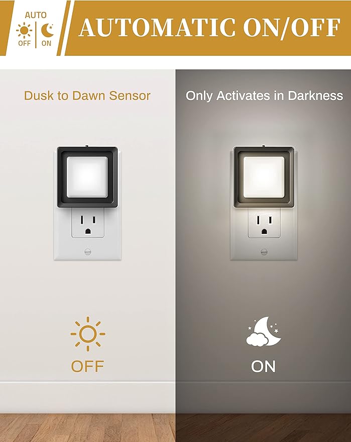 DORESshop Night Light [2 Pack], LED Night Light with Dusk to Dawn Sensor, Night Lights Plug Into Wall, Adjustable Brightness Nightlights for Adults, Bedroom, Bathroom, Kitchen, Daylight White 5000k
