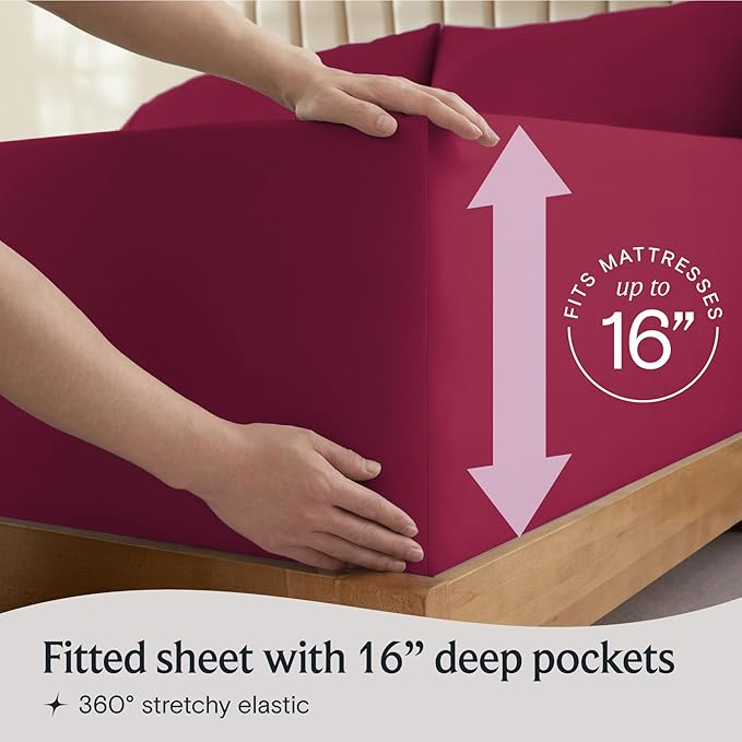 LuxClub 4 PC California King Sheet Set, Breathable Luxury Bed Sheets, Deep Pockets Wrinkle Free Cooling Sheets Machine Washable Hotel Bedding Silky Soft - Burgundy Cal King