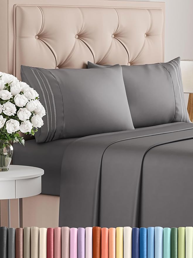 Cal King Size 4 Piece Sheet Set - Comfy Breathable & Cooling Bed Sheets Set - Hotel Luxury Bedding for Women, Men, Kids, Teens, Boys & Girls - Deep Pockets, Soft, Wrinkle Free - Oeko-Tex - Dark Grey